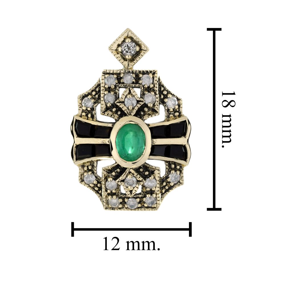 Emerald Onyx and Diamond Pendant in 9ct Yellow Gold