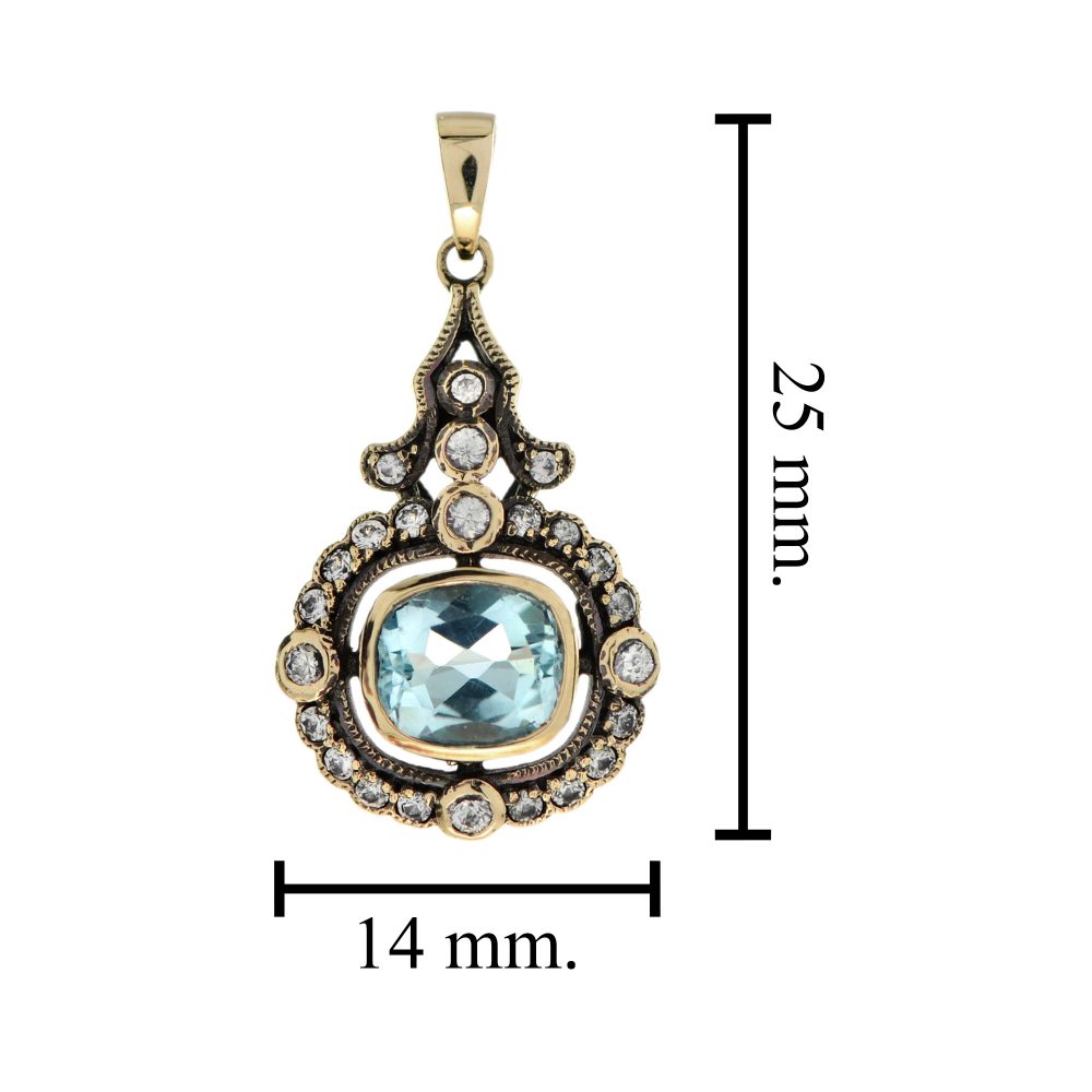 Blue Topaz and White Sapphire Pendant in 9ct Gold