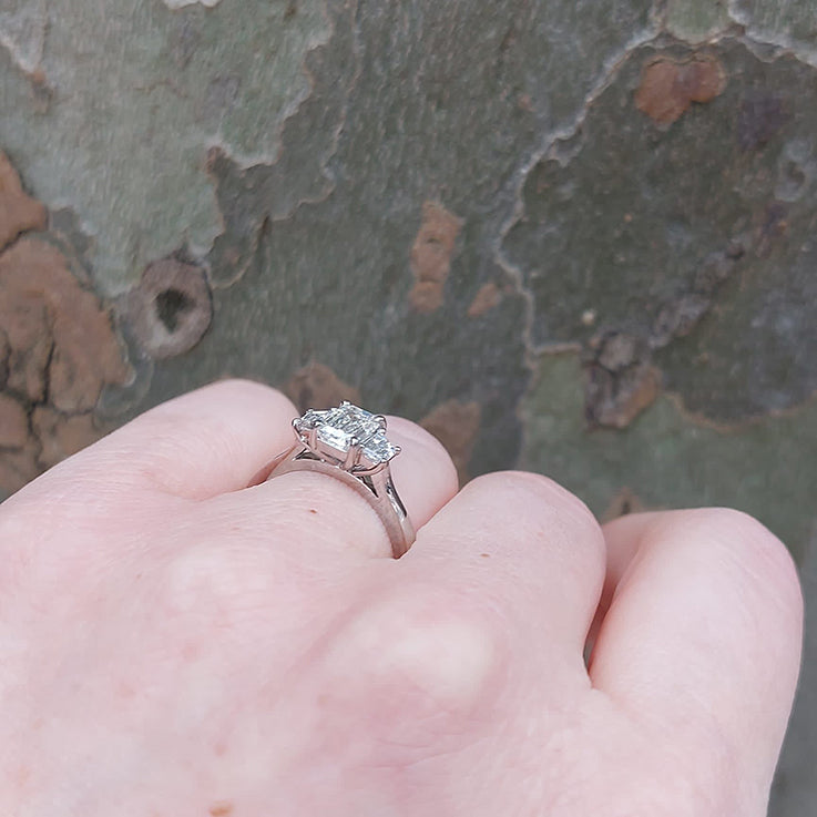 GIA Certified 1.02ct Emerald Cut Diamond and Trapeze Diamond Engagement Ring in Platinum