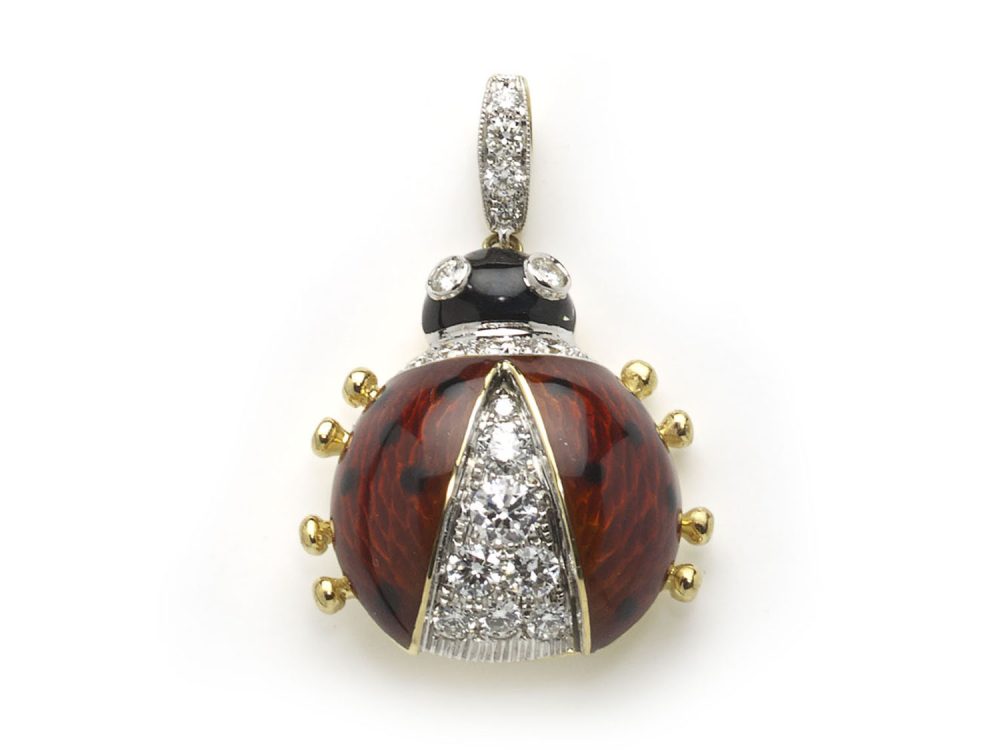 Red Enamel, Diamond and Gold Ladybird Pendant
