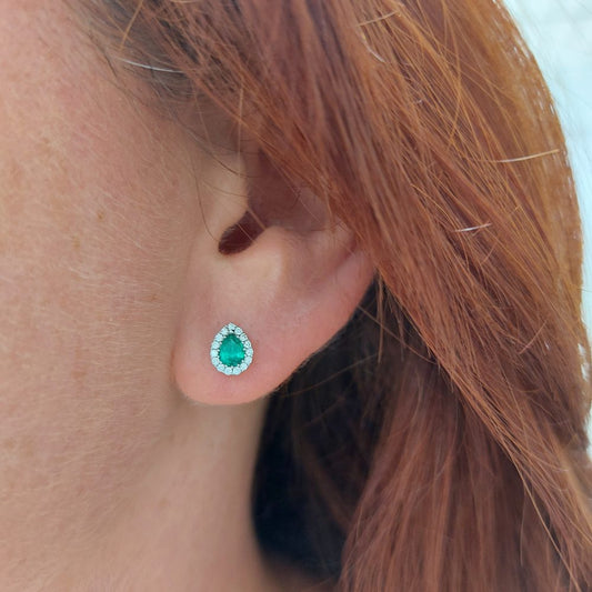 Pear Shape Cut 0.46ct Emerald and Diamond Earrings