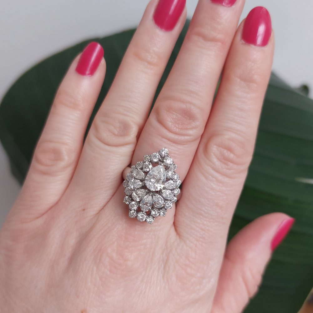 Pear Shape Diamond Cluster Dress Ring, 3.50cts