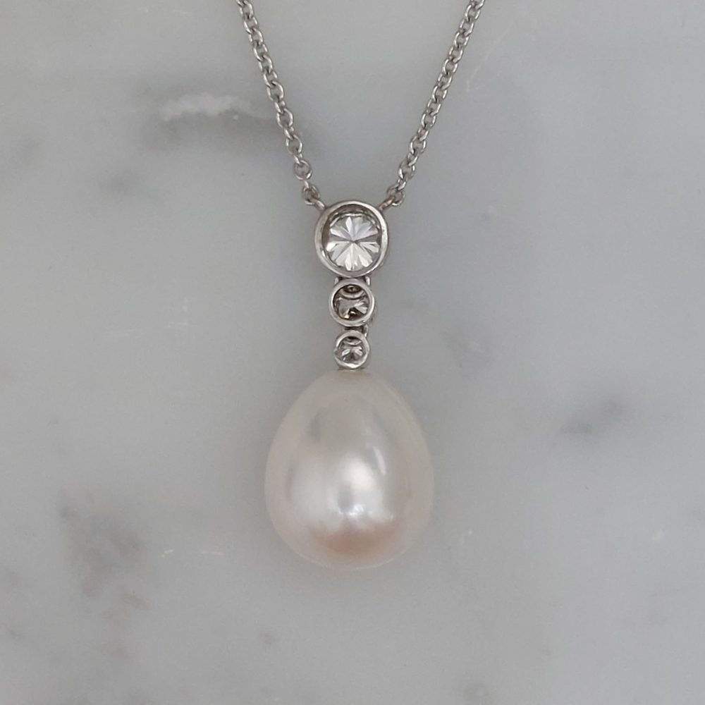 Pearl and Diamond Drop Pendant Necklace, 0.28ct