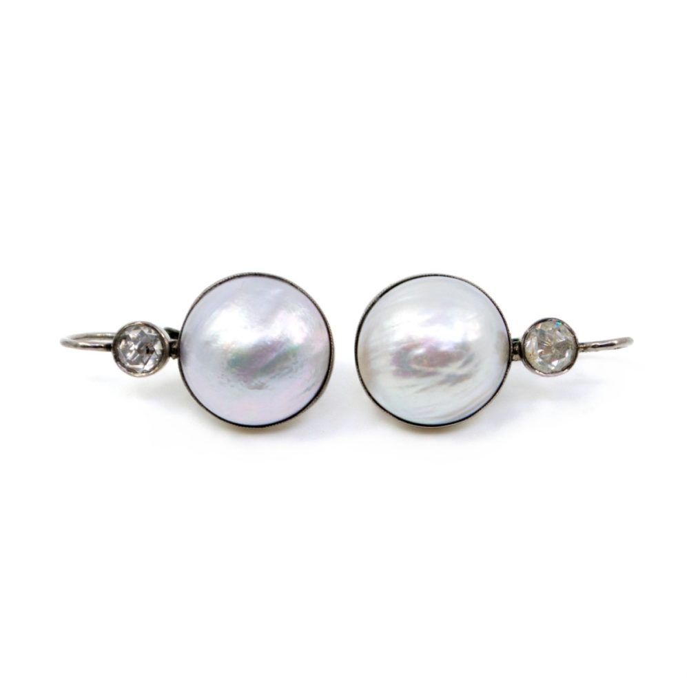 Vintage Pearl and Rose Cut Diamond Drop Earrings, 0.60 Carat