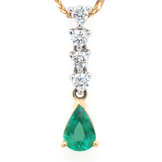 Pear Cut Emerald and Diamond Drop Pendant
