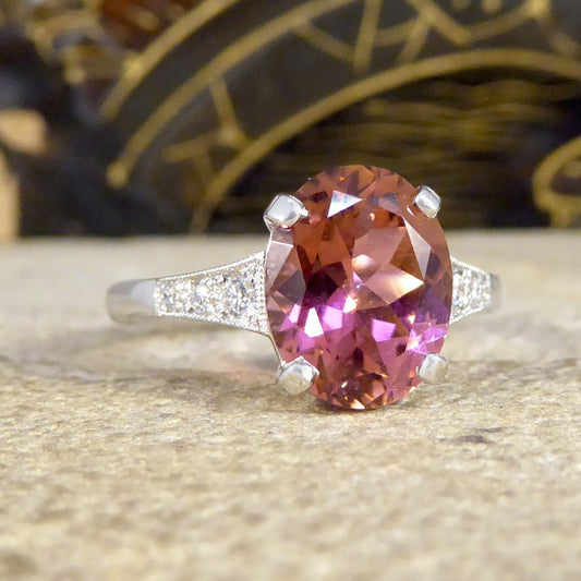 Period Art Deco Style 2.38ct Pink Tourmaline and Diamond Ring