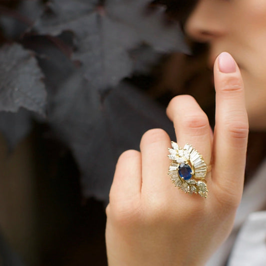 Sapphire and Diamond Marquise Cluster Cocktail Ring in 18ct Yellow Gold