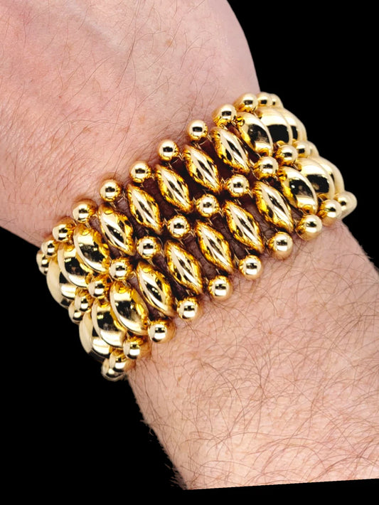 Vintage Retro 14ct Yellow Gold Wide Coffee Bean Link Tank Bracelet, Circa 1940s