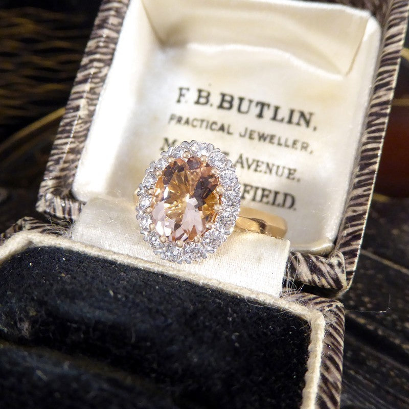 Pink Morganite and Diamond Cluster Ring, 1.82ct