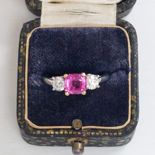Pink Sapphire and Diamond Three Stone Ring, 1.50ct