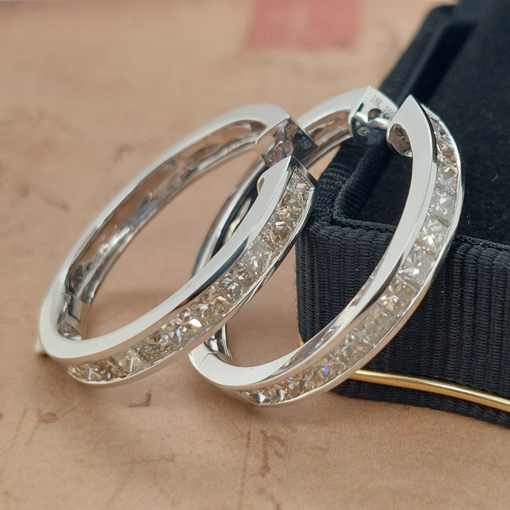 Princess Cut Diamond Hoop Earrings, 2.88ct