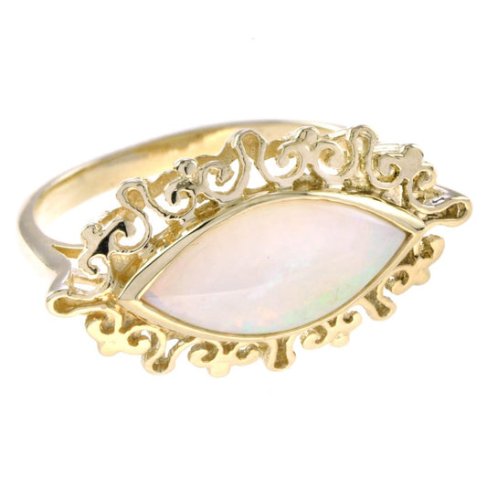 Decorative Marquise Opal and Yellow Gold Cocktail Ring
