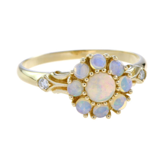 Victorian Style Opal Floral Cluster Ring