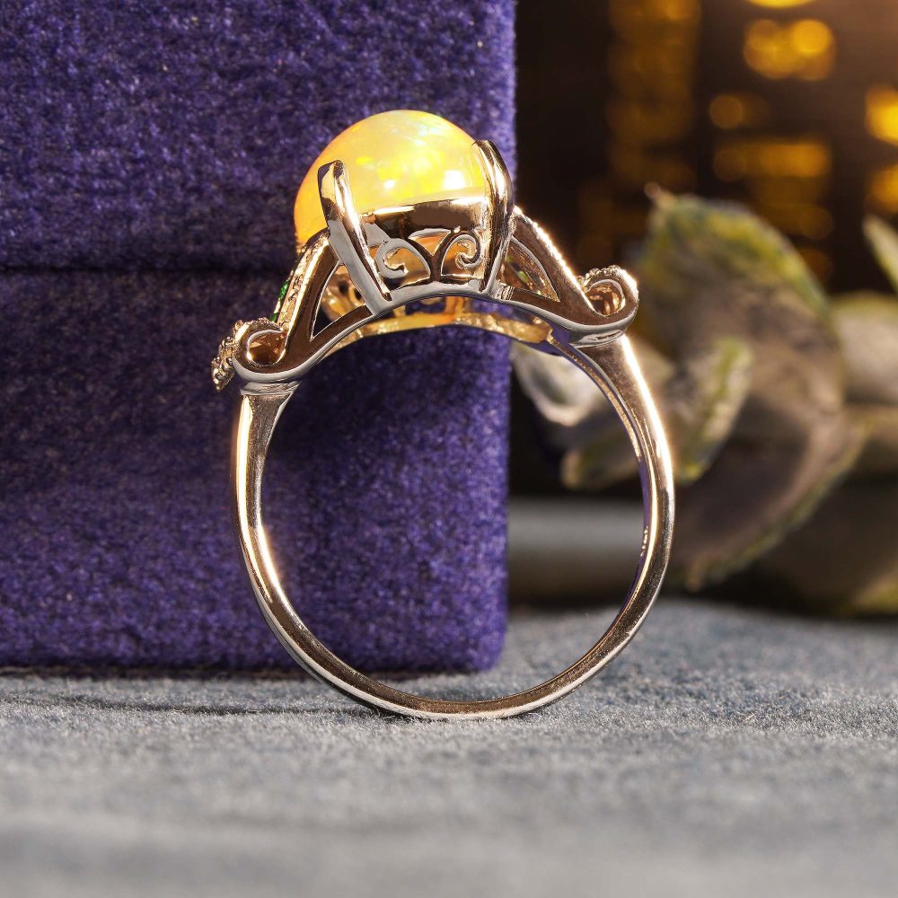 Art Deco Inspired 2.46ct Opal Emerald and Diamond Dress Ring