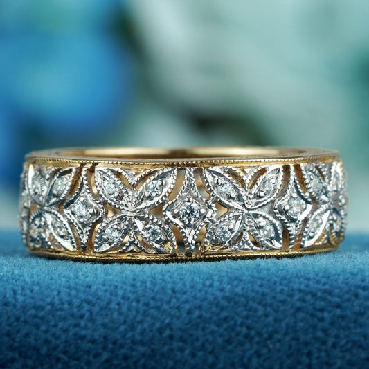 Vintage Style Diamond Set Filigree Full Eternity Band Ring