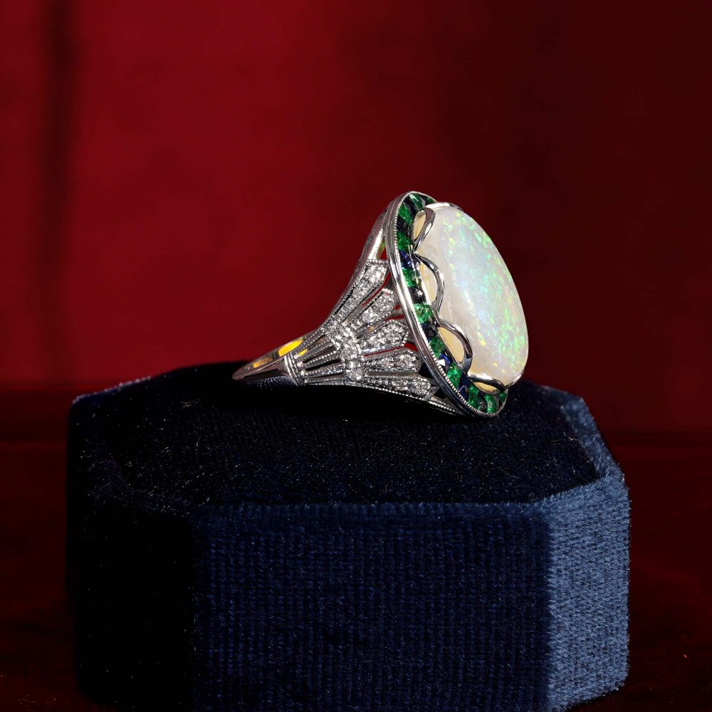 8.73ct Opal Emerald Sapphire Cluster Cocktail Ring