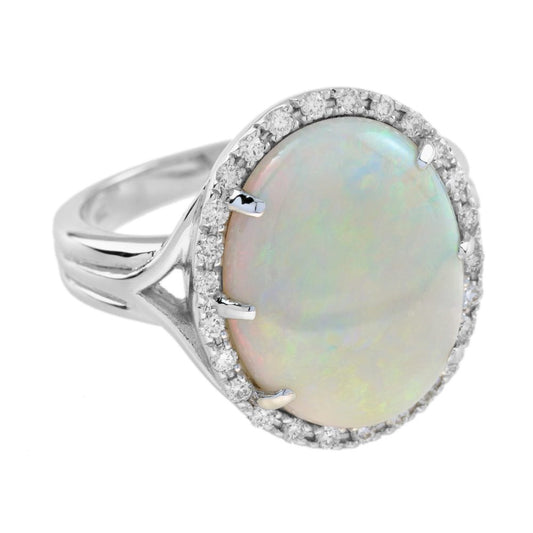 2.53ct Opal and Diamond Halo Cluster Cocktail Ring