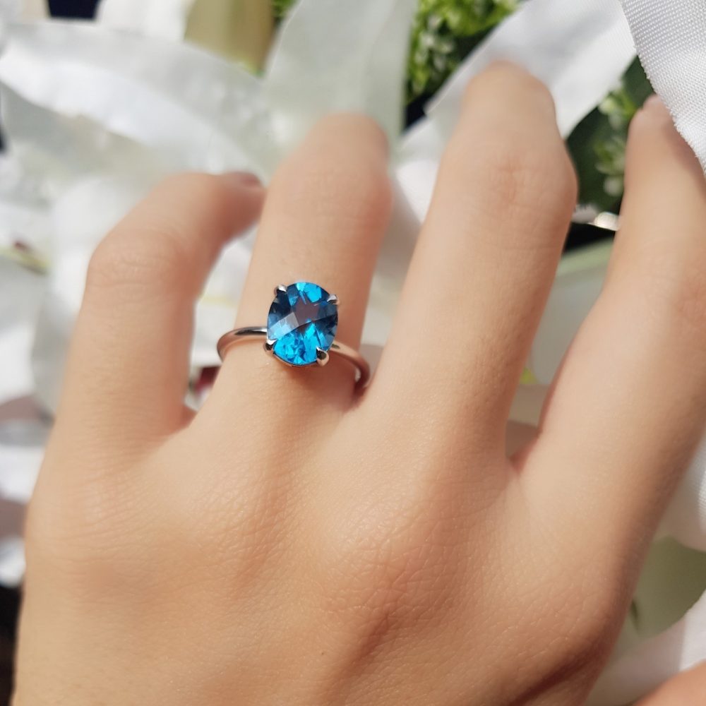 3.50ct Oval Blue Topaz Single Stone Engagement Ring