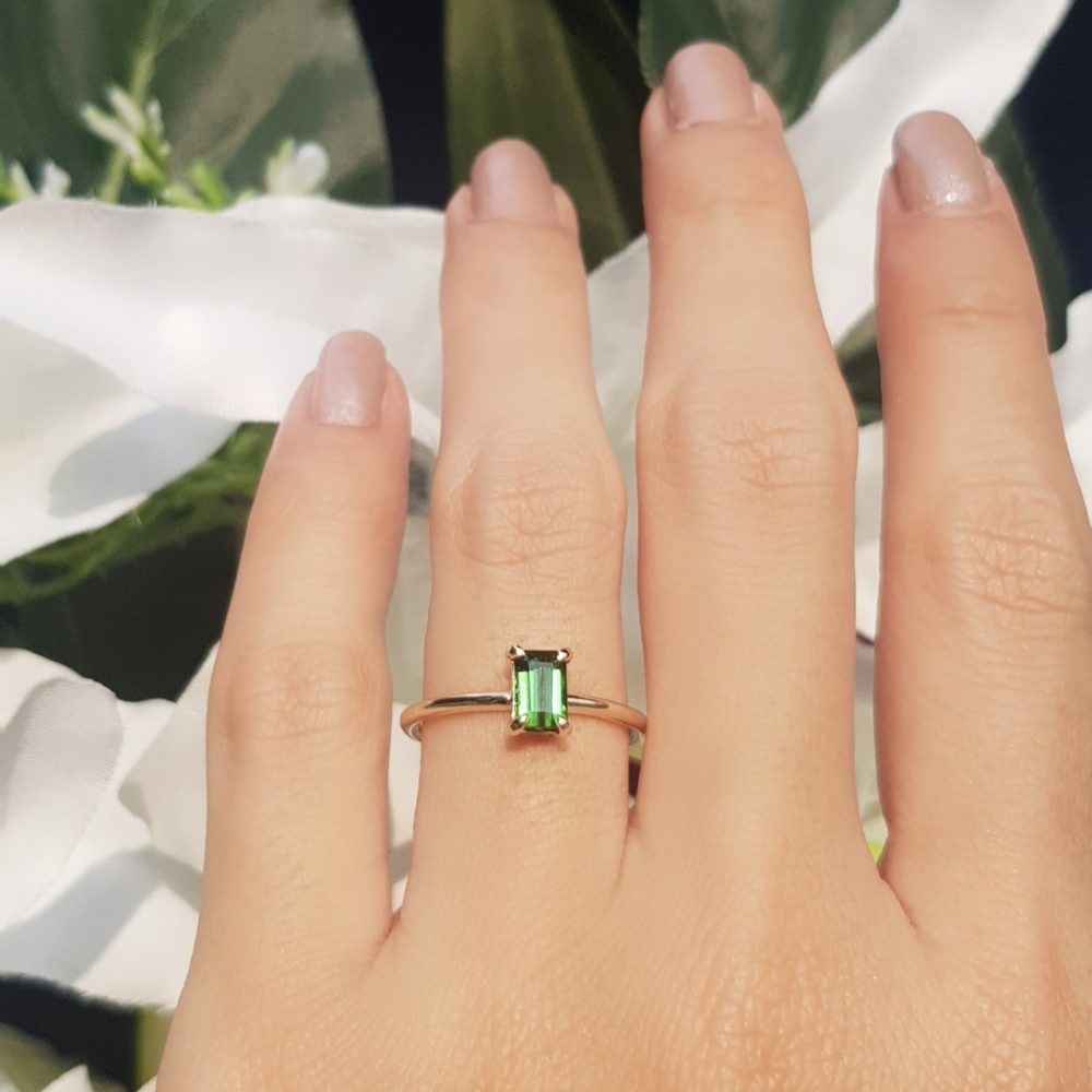 0.60ct Emerald Cut Green Tourmaline Solitaire Engagement Ring