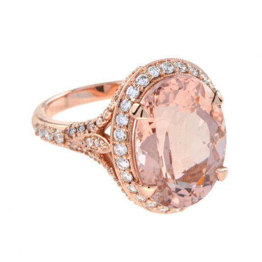9.60ct Oval Morganite and Diamond Cocktail Ring in 18ct Rose Gold