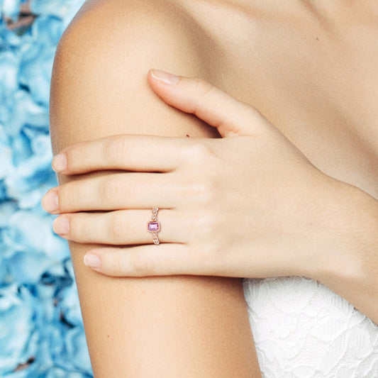 Pink Sapphire and Diamond Engagement Ring in 18ct Rose Gold