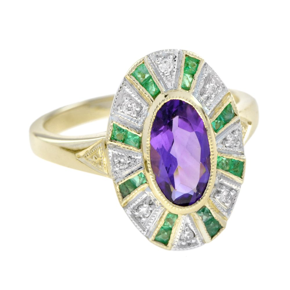 2.40ct Amethyst Emerald and Diamond Dress Ring