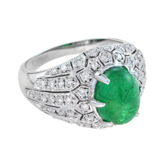 Cabochon Emerald and Diamond Dome Cocktail Ring