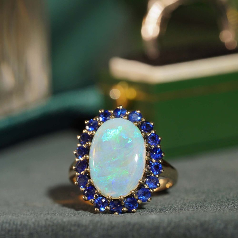 3.43ct Opal and Sapphire Cluster Dress Ring