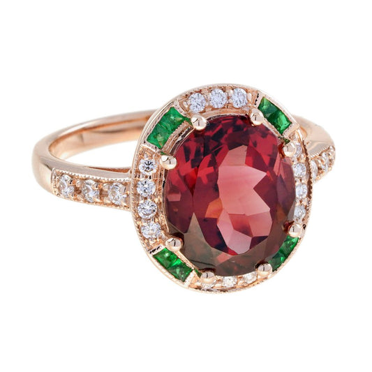 3.88ct Oval Pink Tourmaline Emerald Diamond Halo Cluster Engagement Ring in 14ct Rose Gold