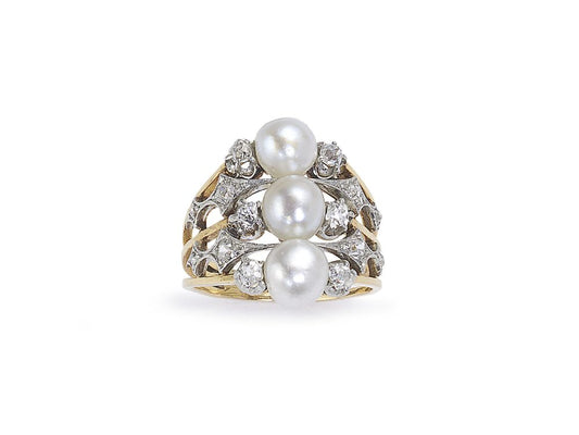 Antique Art Nouveau Pearl Diamond Gold Platinum Ring