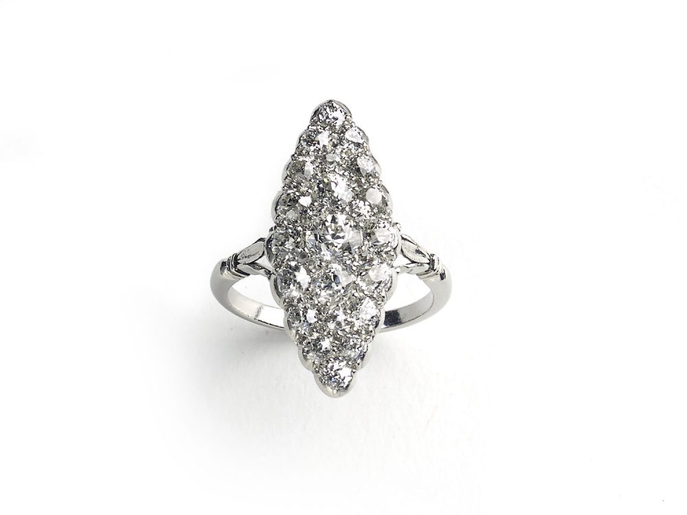 Antique Edwardian Diamond Platinum Cluster Ring