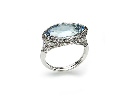 Aquamarine Diamond Platinum Ring