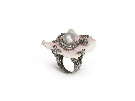 Conch Shell Flower and Snake Ring