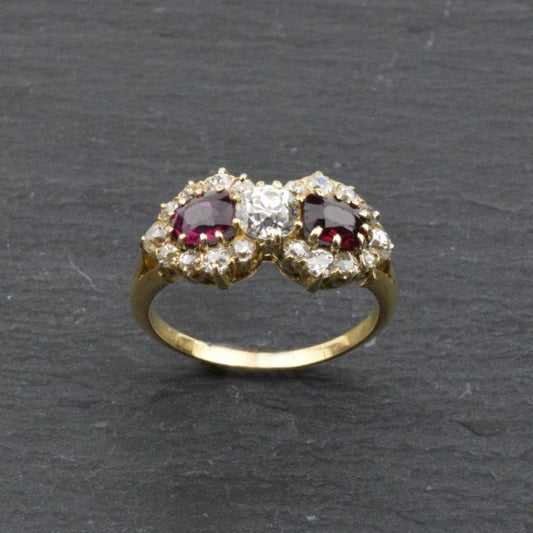 Antique Victorian Ruby and Diamond Fancy Cluster Ring, 18ct Gold