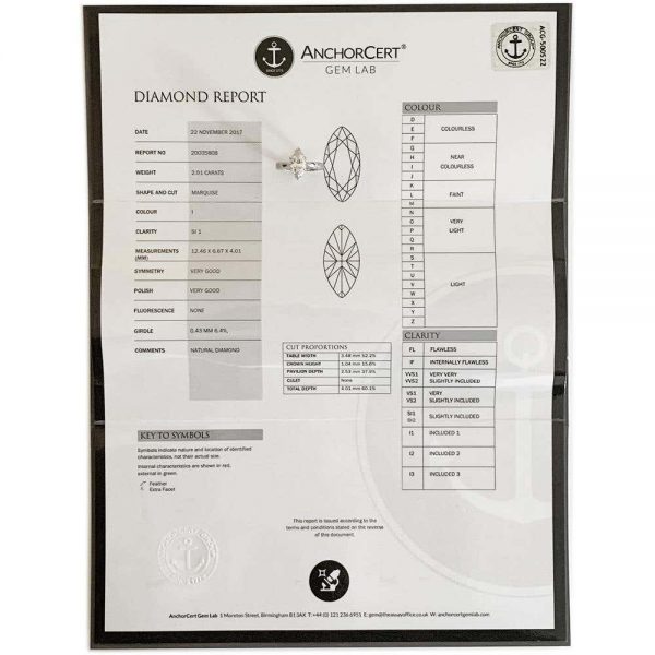 2.01ct Marquise Diamond 18ct White Gold Platinum Engagement Ring