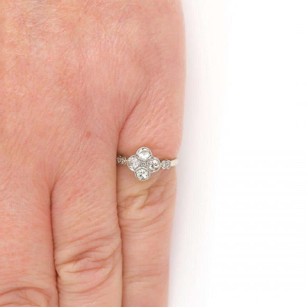 Antique Early 20th Century 18ct White Gold and Platinum Four Stone Ring, Circa 1910