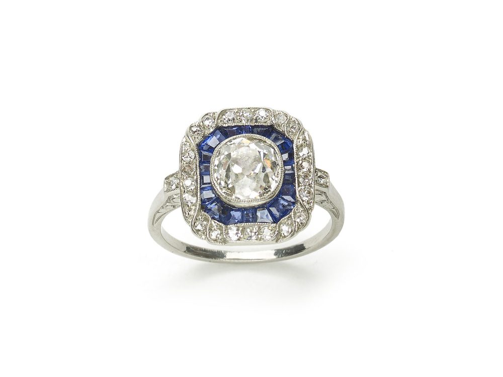 Art Deco Sapphire Diamond Engagement Ring, Circa 1925