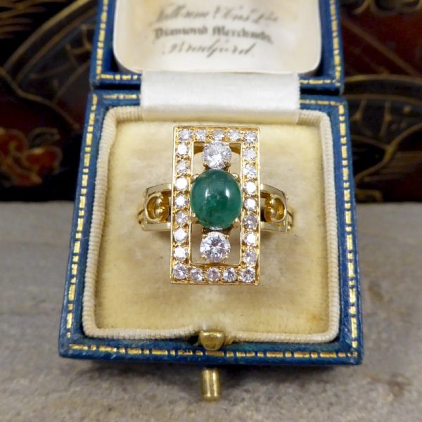 Vintage 1.65ct Cabochon Emerald and Diamond Ring