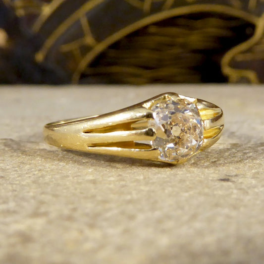 Antique Victorian Old Cushion Cut Diamond Gypsy Set Ring