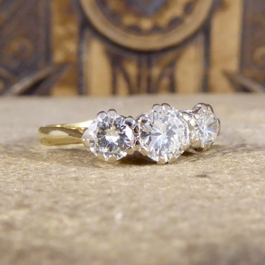 Vintage 1.54ct Three Stone Diamond Ring, 18ct Gold
