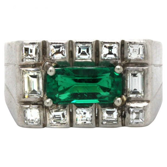 Antique Art Deco No Oil Colombian Emerald 'SSEF' and Diamond Ring, ca. 1920s