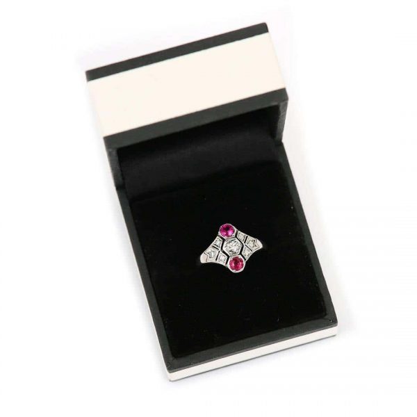 Vintage Art Deco Ruby and Diamond Three Stone Ring