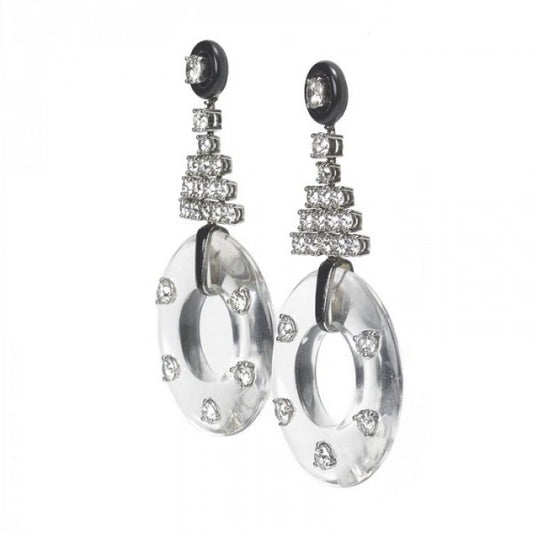 Rock Crystal, Onyx and Diamond Drop Earrings