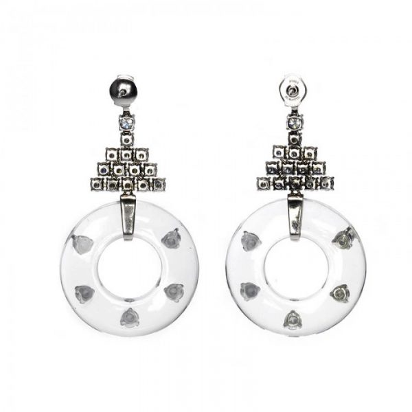 Rock Crystal, Onyx and Diamond Drop Earrings
