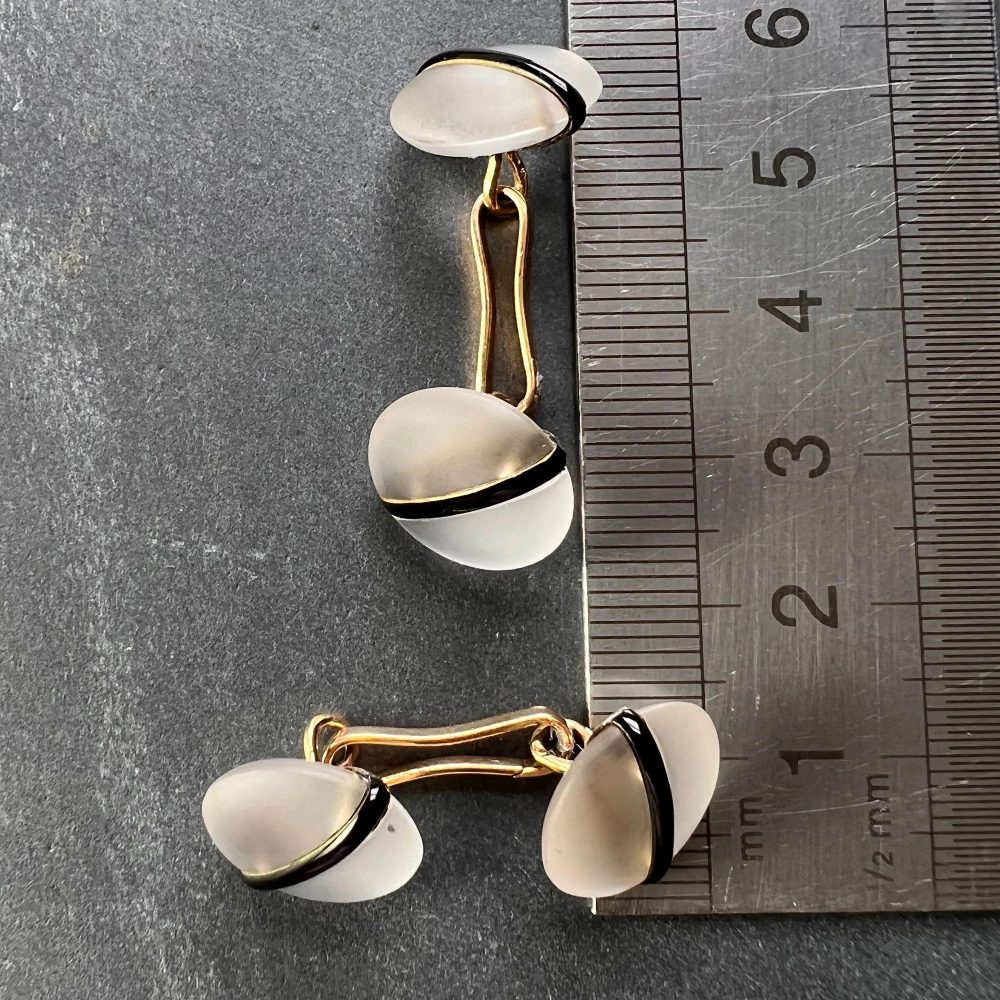 Rock Crystal and Black Enamel Stripe Cufflinks