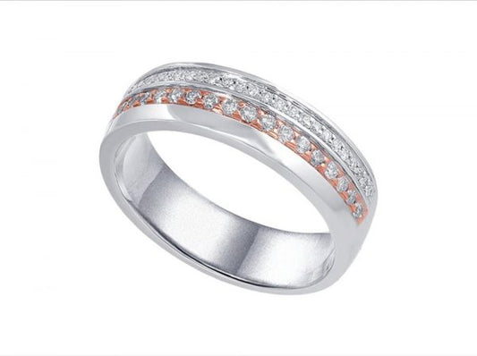 Rose and White 18ct Gold Diamond Set Wedding Ring, 0.28cts