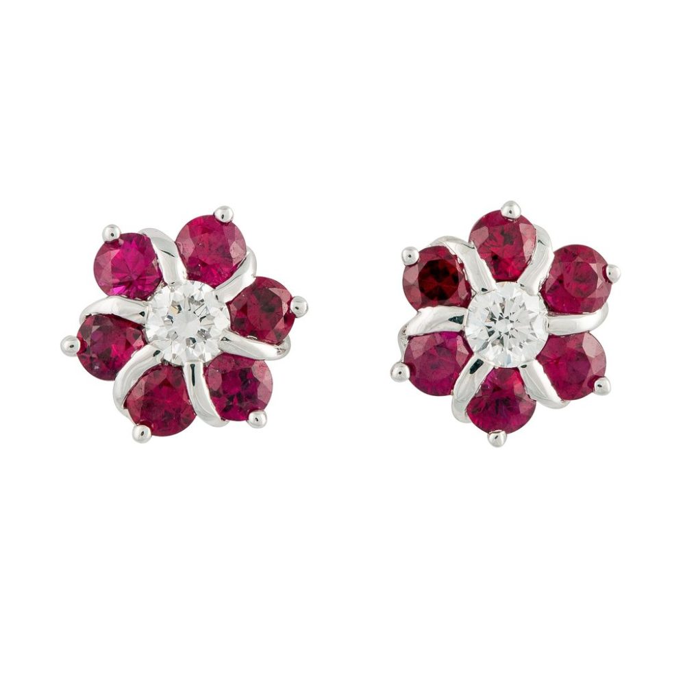 Ruby and diamond flower earrings