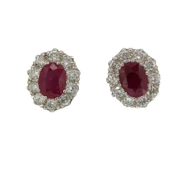 Ruby and diamond cluster earrings, set in white gold, Total ruby 2.45 carats, Total diamond 1.90 carats