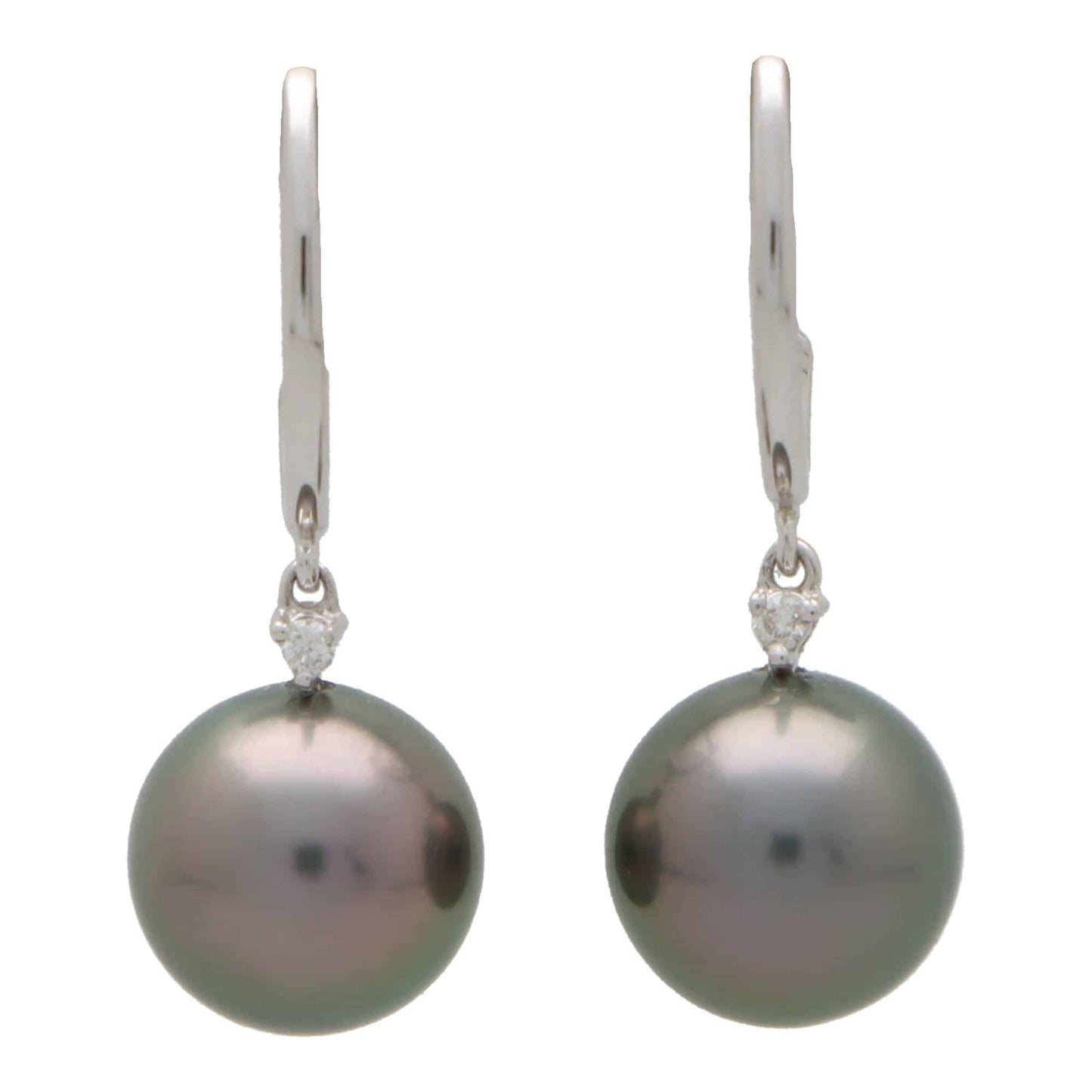 Tahitian Pearl and Diamond Drop Earrings In 18 Carat White Gold