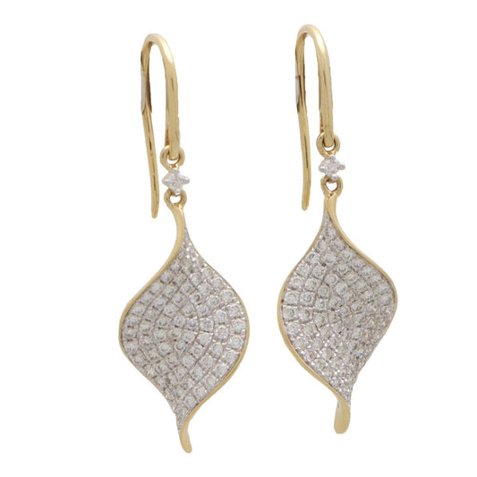 Contemporary Diamond Set Leaf Drop Earrings